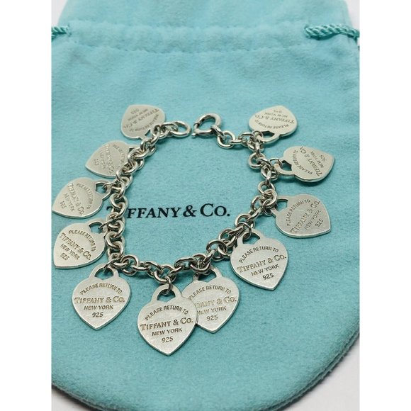 Tiffany & Co Multi Heart Bracelet 7” Sterling Silver 925 Rare RETIRED Pouch Box - Picture 1 of 11